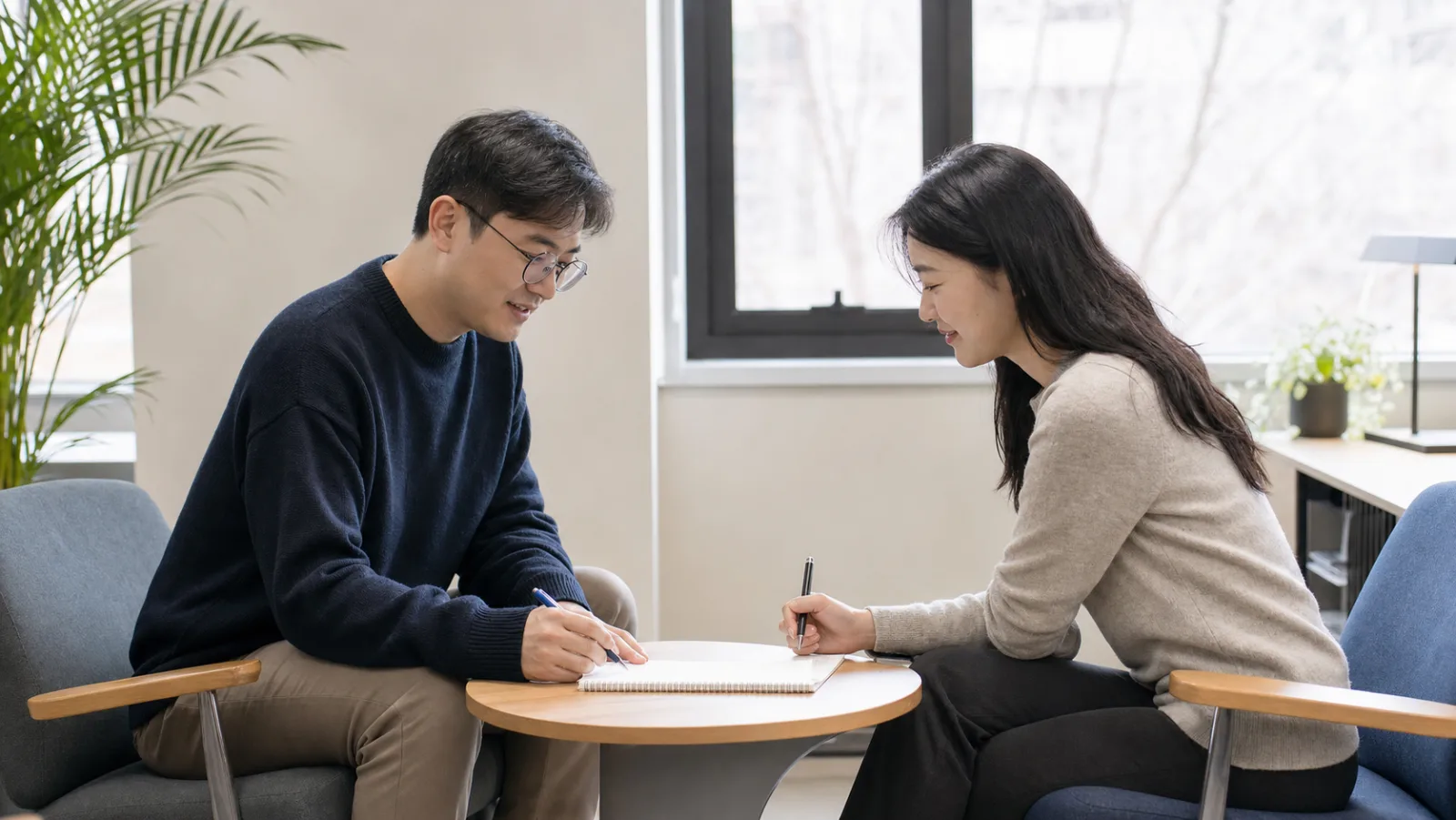 리더와 팀원이 관찰한 행동과 다음 합의를 차분하게 기록하는 일대일 대화